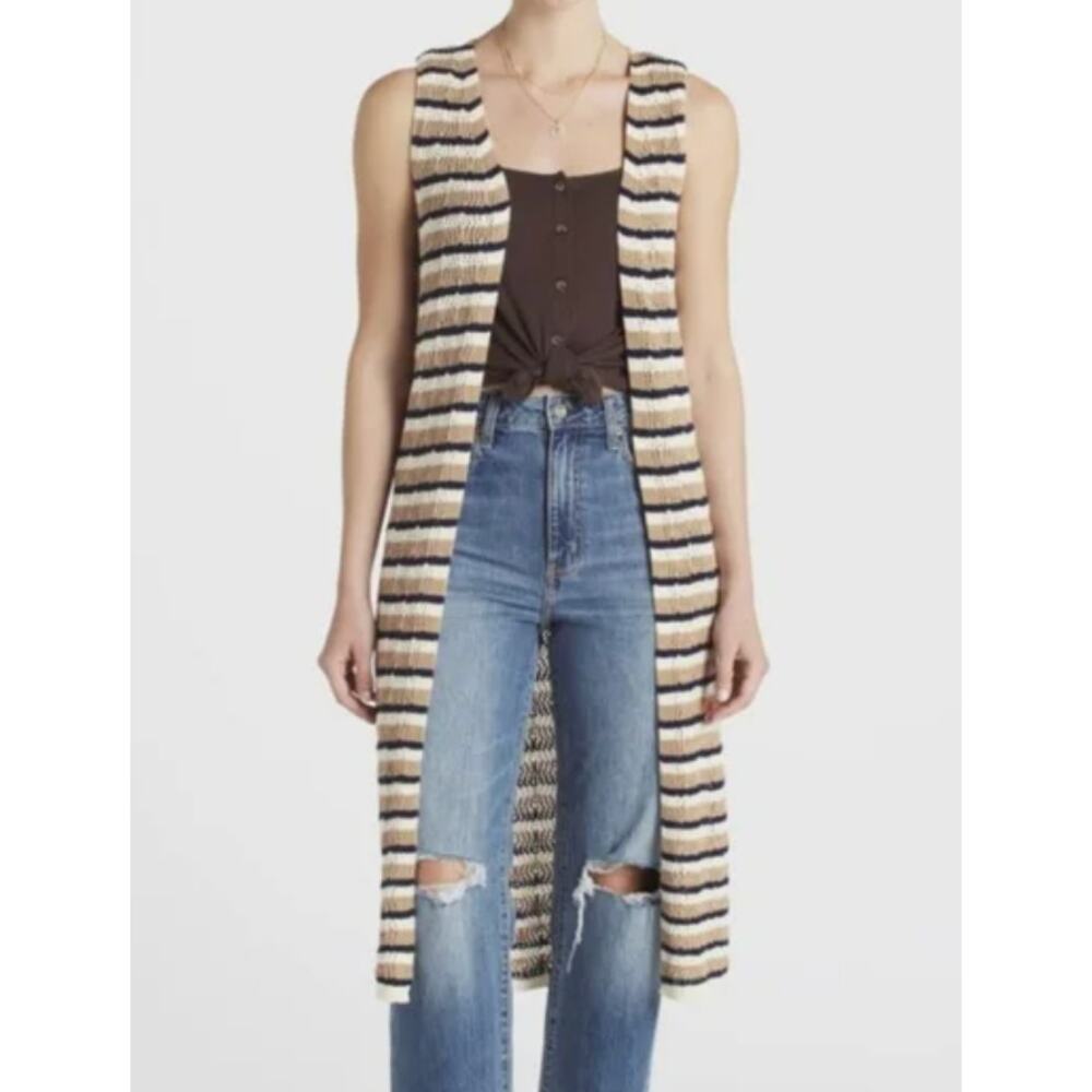 NWT VIGOSS Kampala Sleeveless Duster Cardigan Sweater Beige Navy Cream XL